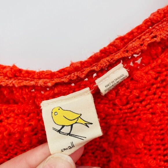 Yellow Bird Anthropologie Size Small Orange Skewed Cable Knit Sweater Nubby Knit - Picture 7 of 10